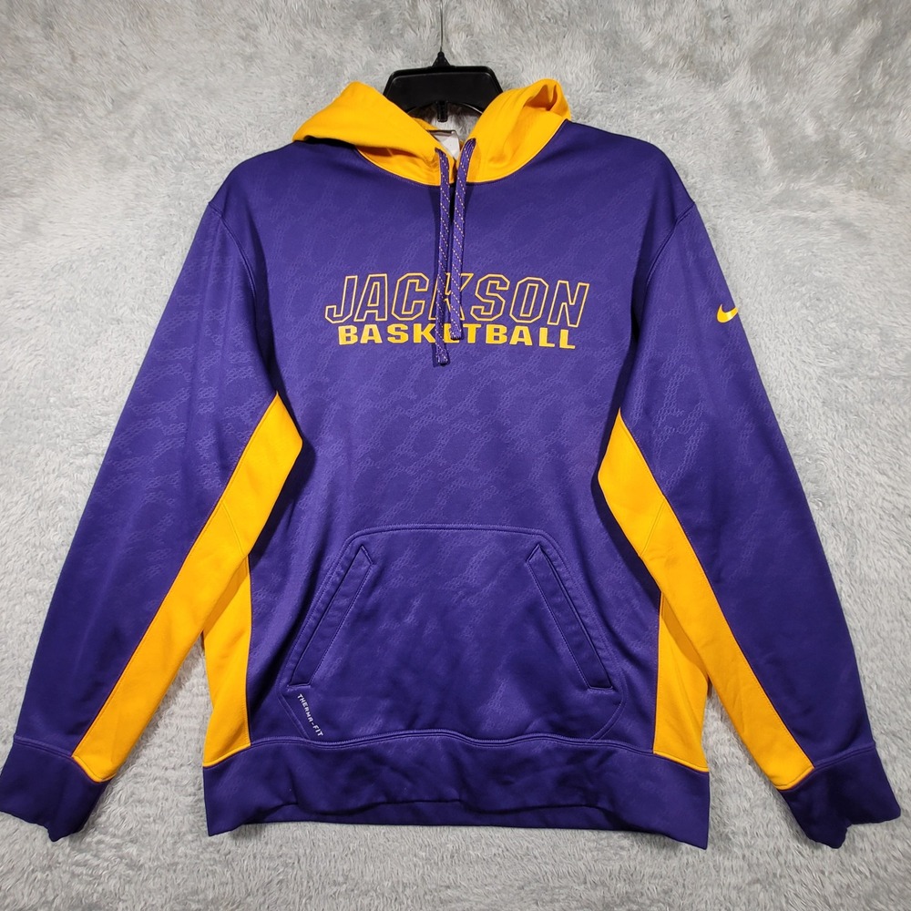 Nike Therma Fit Jackson Basketball Hoodie Pullover Purple Gold Mens Large